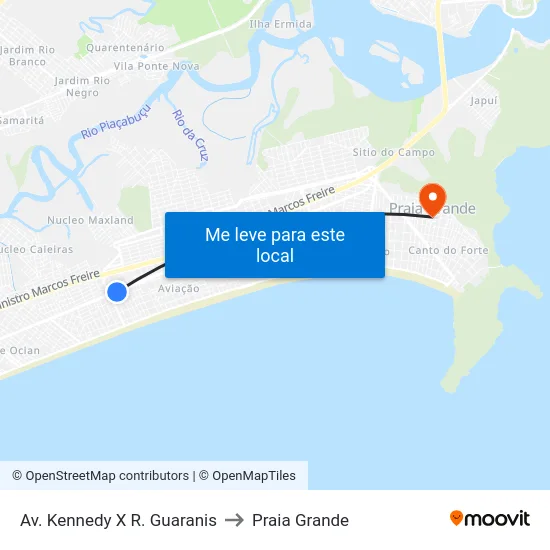 Av. Kennedy X R. Guaranis to Praia Grande map