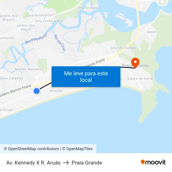 Av. Kennedy X R. Aruás to Praia Grande map
