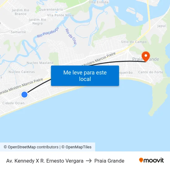 Av. Kennedy X R. Ernesto Vergara to Praia Grande map
