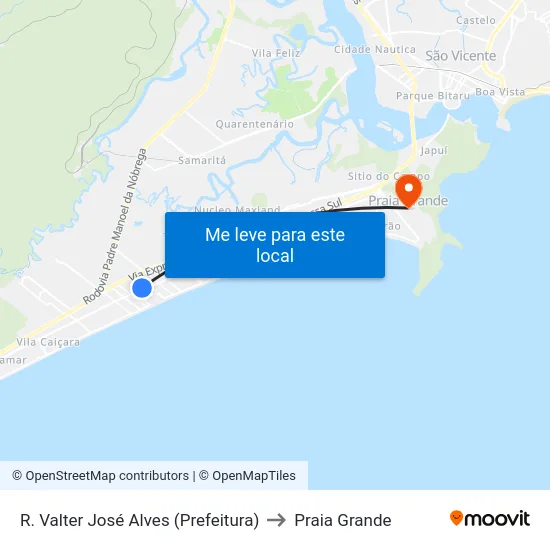 R. Valter José Alves (Prefeitura) to Praia Grande map