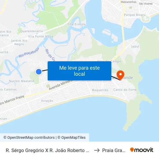 R. Sérgo Gregório X R. João Roberto Corrêa to Praia Grande map