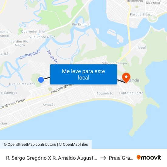 R. Sérgo Gregório X R. Arnaldo Augusto Batista to Praia Grande map