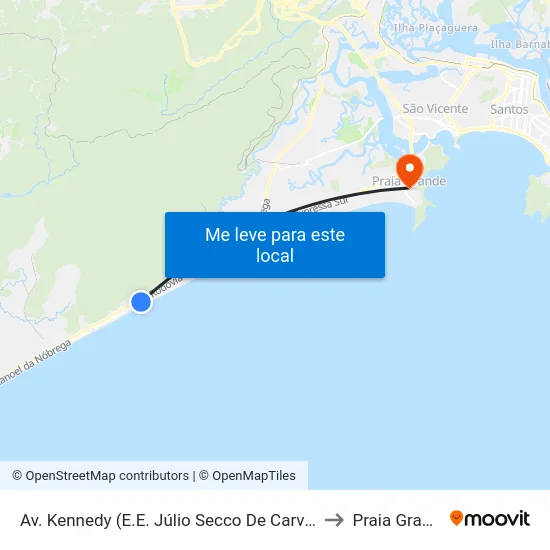 Av. Kennedy (E.E. Júlio Secco De Carvalho) to Praia Grande map