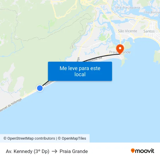 Av. Kennedy (3º Dp) to Praia Grande map