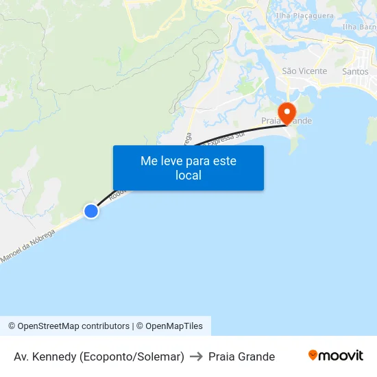 Av. Kennedy (Ecoponto/Solemar) to Praia Grande map