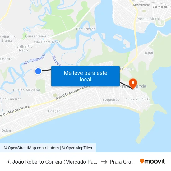 R. João Roberto Correia (Mercado Paraíso) to Praia Grande map