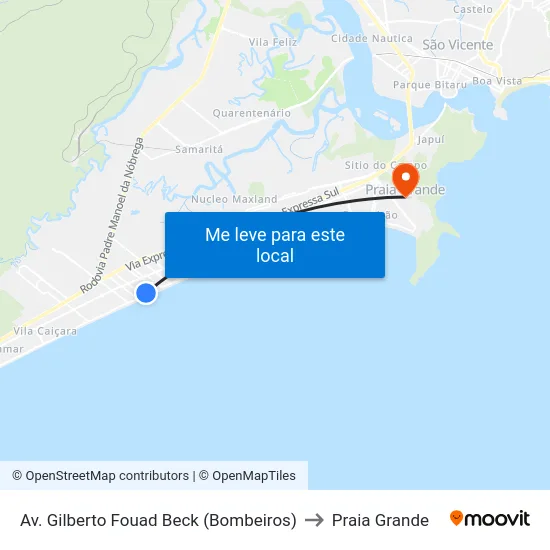 Av. Gilberto Fouad Beck (Bombeiros) to Praia Grande map