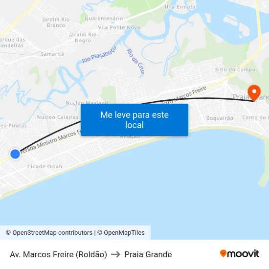 Av. Marcos Freire (Roldão) to Praia Grande map