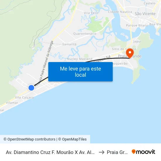 Av. Diamantino Cruz F. Mourão X Av. Almeida Júnior to Praia Grande map