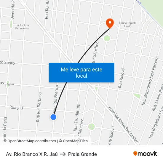 Av. Rio Branco X R. Jaú to Praia Grande map