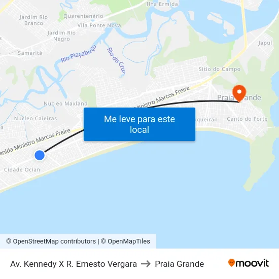 Av. Kennedy X R. Ernesto Vergara to Praia Grande map