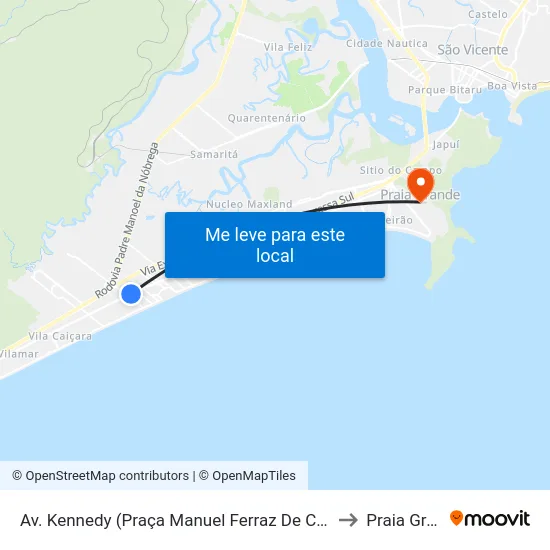 Av. Kennedy (Praça Manuel Ferraz De Campos Sales) to Praia Grande map