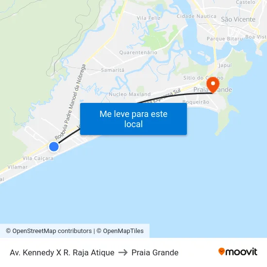 Av. Kennedy X R. Raja Atique to Praia Grande map