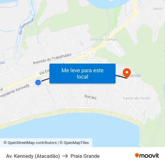Av. Kennedy (Atacadão) to Praia Grande map