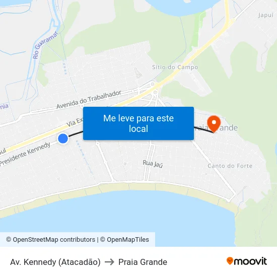 Av. Kennedy (Atacadão) to Praia Grande map