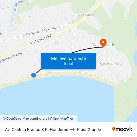 Av. Castelo Branco X R. Honduras to Praia Grande map