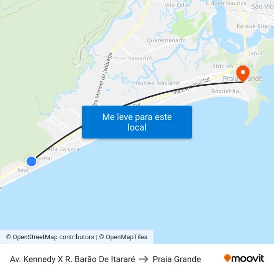 Av. Kennedy X R. Barão De Itararé to Praia Grande map