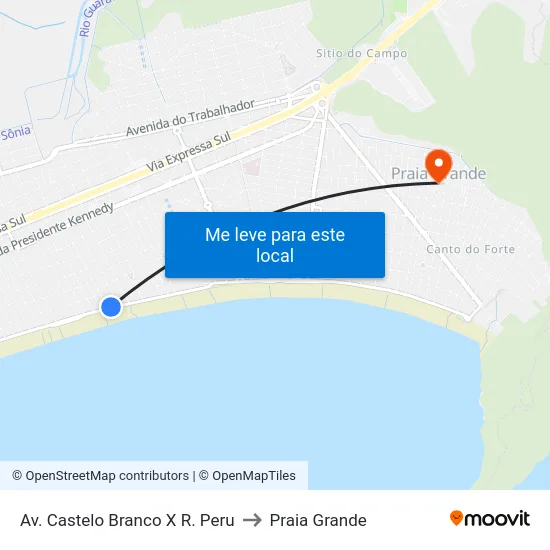Av. Castelo Branco X R. Peru to Praia Grande map