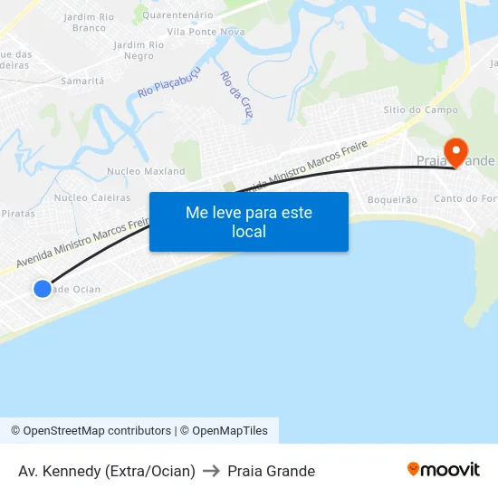 Av. Kennedy (Extra/Ocian) to Praia Grande map