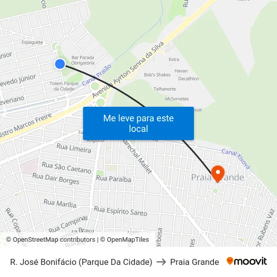 R. José Bonifácio (Parque Da Cidade) to Praia Grande map