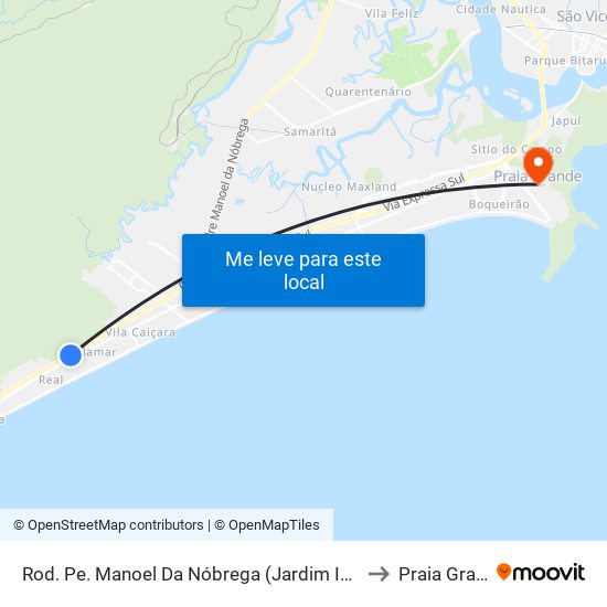 Rod. Pe. Manoel Da Nóbrega (Jardim Imperador) to Praia Grande map