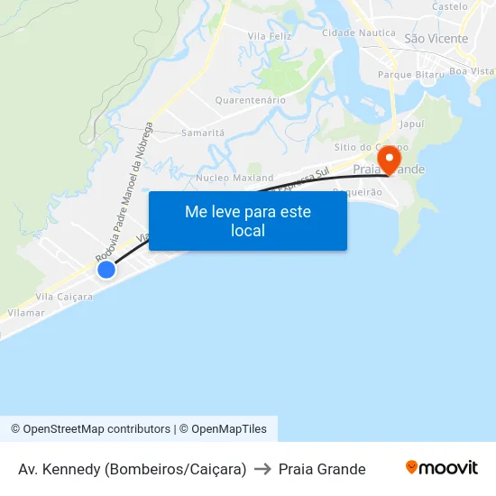 Av. Kennedy (Bombeiros/Caiçara) to Praia Grande map