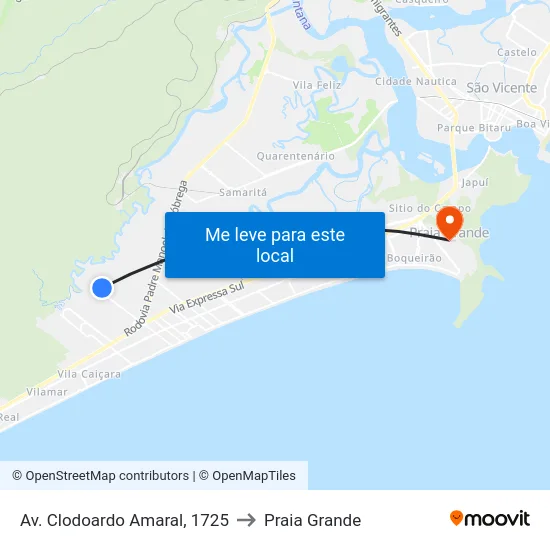 Av. Clodoardo Amaral, 1725 to Praia Grande map