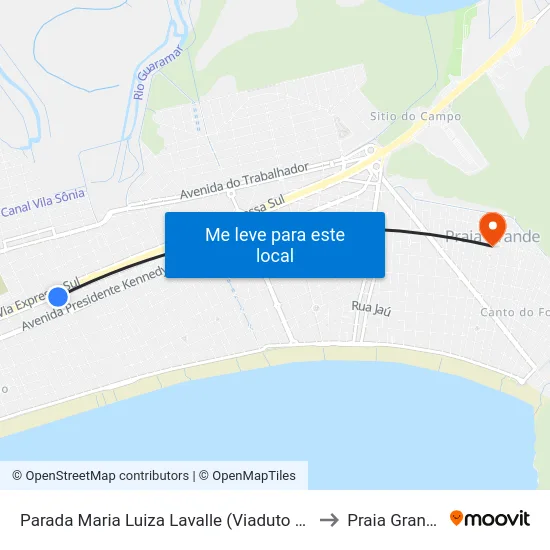 Parada Maria Luiza Lavalle (Viaduto 16) to Praia Grande map