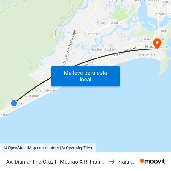 Av. Diamantino Cruz F. Mourão X R. Francisco Antônio De Abreu to Praia Grande map
