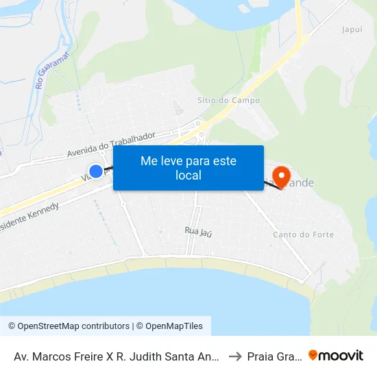 Av. Marcos Freire X R. Judith Santa Anna Pereira to Praia Grande map