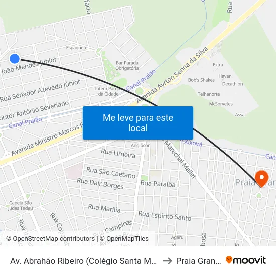 Av. Abrahão Ribeiro (Colégio Santa Maria) to Praia Grande map