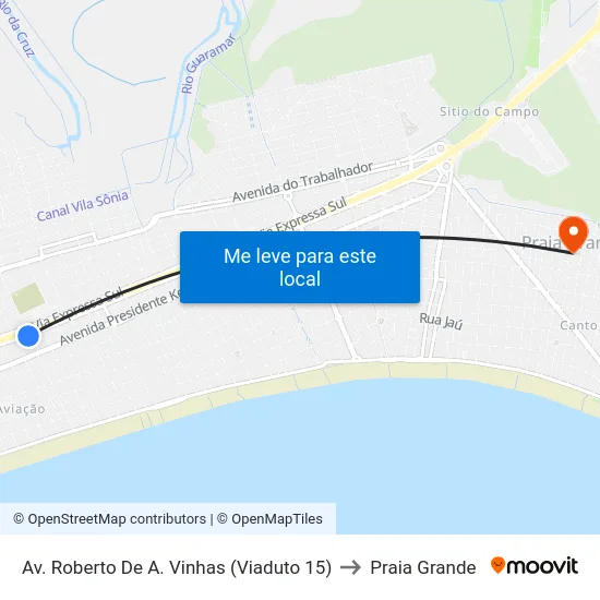 Av. Roberto De A. Vinhas (Viaduto 15) to Praia Grande map