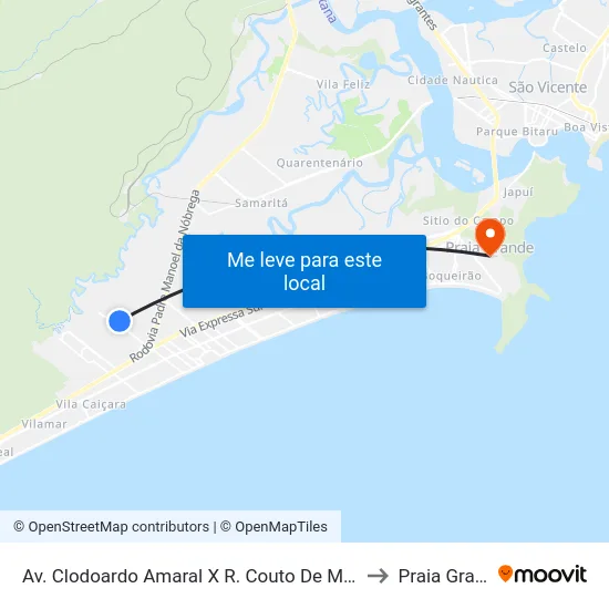 Av. Clodoardo Amaral X R. Couto De Magalhães to Praia Grande map