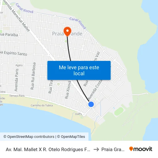 Av. Mal. Mallet X R. Otelo Rodrigues Franco to Praia Grande map