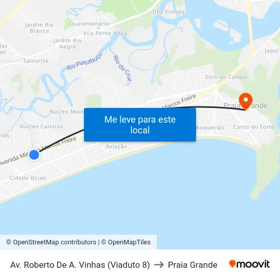 Av. Roberto De A. Vinhas (Viaduto 8) to Praia Grande map