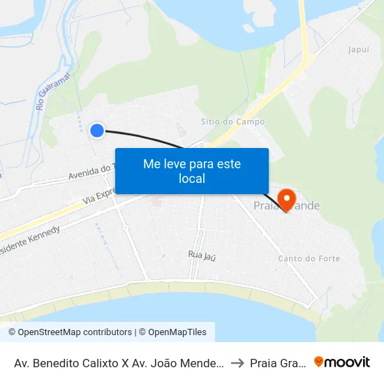 Av. Benedito Calixto X Av. João Mendes Júnior to Praia Grande map