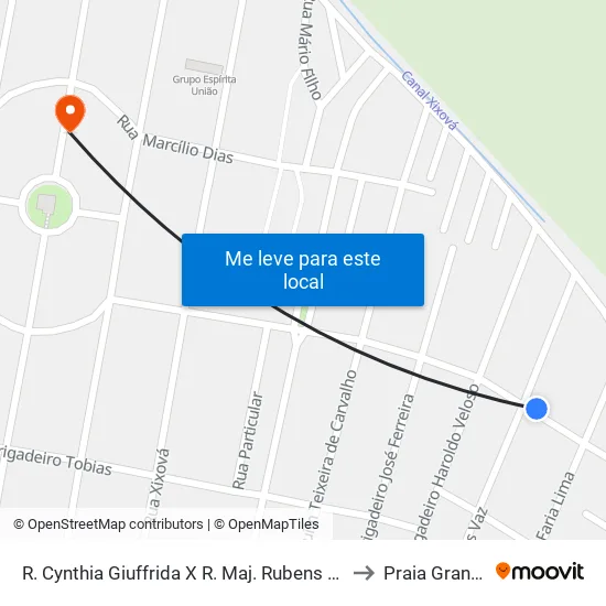 R. Cynthia Giuffrida X R. Maj. Rubens Vaz to Praia Grande map