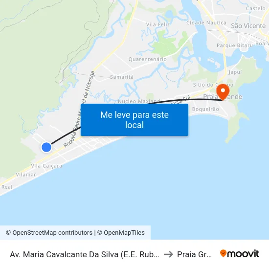 Av. Maria Cavalcante Da Silva (E.E. Rubens Paiva) to Praia Grande map