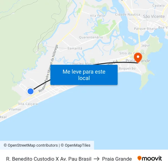 R. Benedito Custodio X Av. Pau Brasil to Praia Grande map