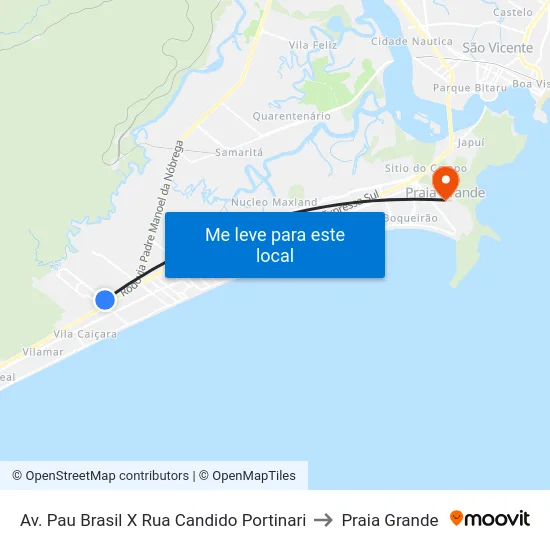 Av. Pau Brasil X Rua Candido Portinari to Praia Grande map