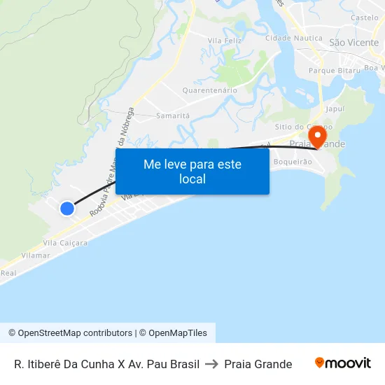 R. Itiberê Da Cunha X Av. Pau Brasil to Praia Grande map