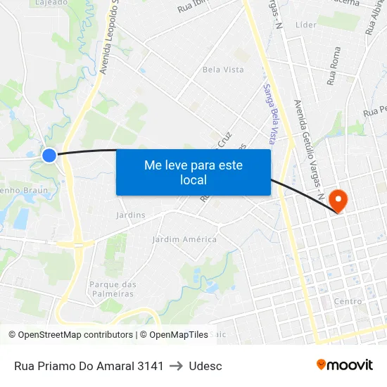 Rua Priamo Do Amaral 3141 to Udesc map