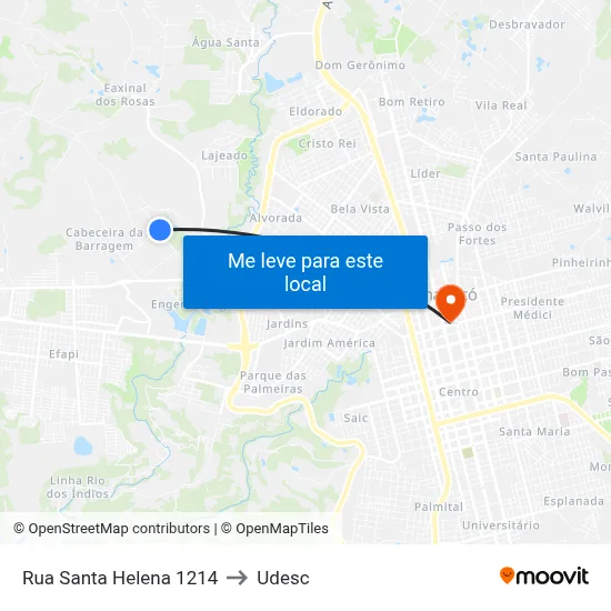 Rua Santa Helena 1214 to Udesc map
