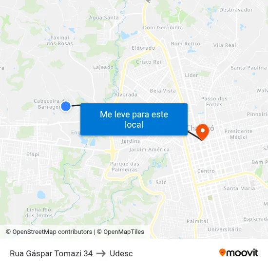 Rua Gáspar Tomazi 34 to Udesc map