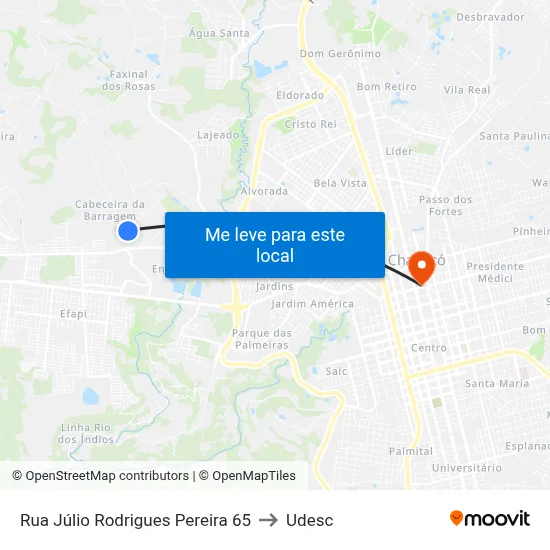 Rua Júlio Rodrigues Pereira 65 to Udesc map