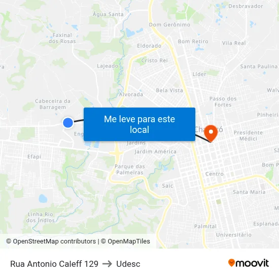 Rua Antonio Caleff 129 to Udesc map