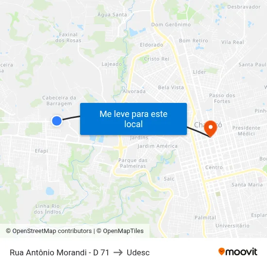 Rua Antônio Morandi - D 71 to Udesc map