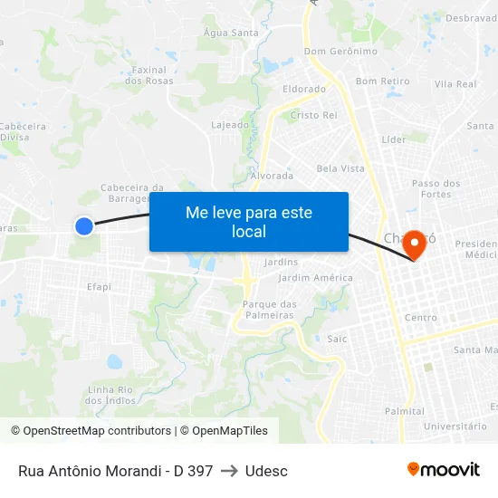 Rua Antônio Morandi - D 397 to Udesc map