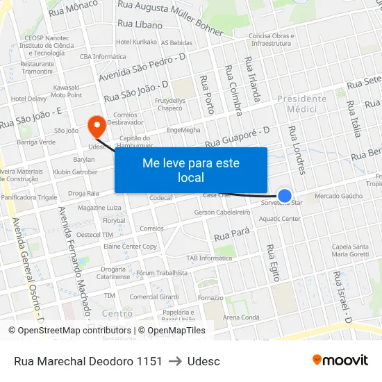 Rua Marechal Deodoro 1151 to Udesc map