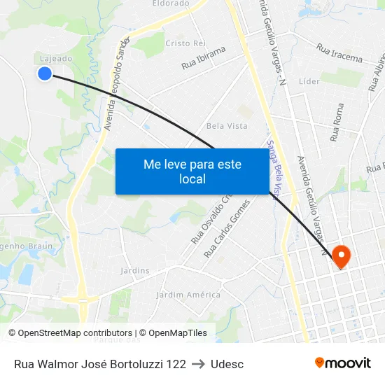 Rua Walmor José Bortoluzzi 122 to Udesc map
